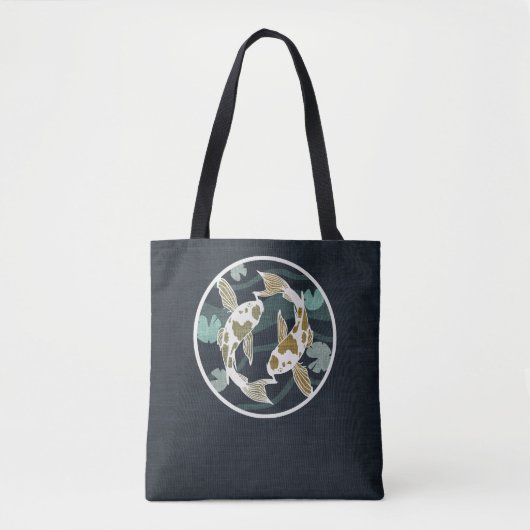  Blauwgroen en Blauw Koi Visvijver Logo Tote Bag (Voorkant)