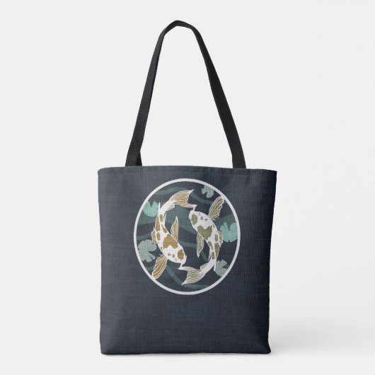 Blauwgroen en Blauw Koi Visvijver Logo Tote Bag (Achterkant)