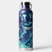 Blauwgroen en blauw kunstwater flesje waterfles (Achterkant)