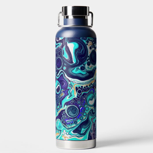 Blauwgroen en blauw kunstwater flesje waterfles (Achterkant)