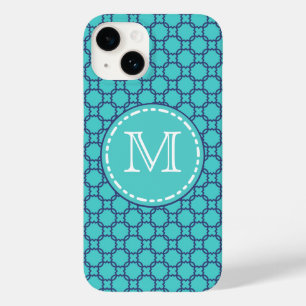 Blauwgroen en blauw marokkerpatroon - Monogrammen Case-Mate iPhone 14 Hoesje