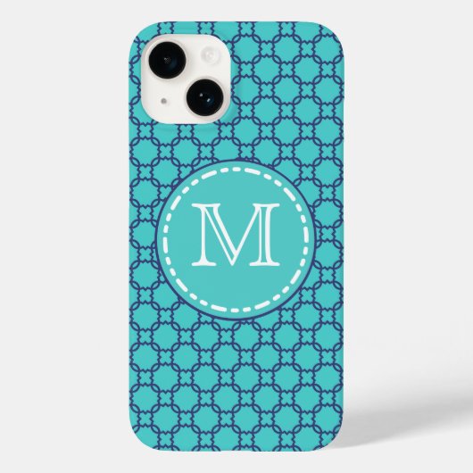 Blauwgroen en blauw marokkerpatroon - Monogrammen Case-Mate iPhone Case (Achterkant)