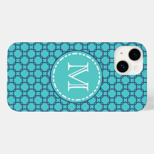 Blauwgroen en blauw marokkerpatroon - Monogrammen Case-Mate iPhone Case (Achterkant (horizontaal))