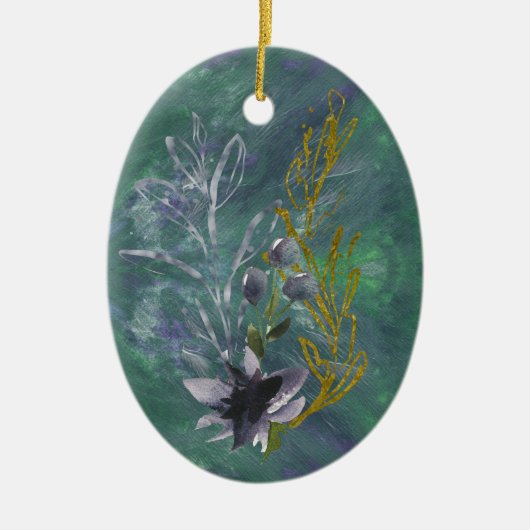 Blauwgroen en blauw Ornament met botanische fantas (Voorkant)