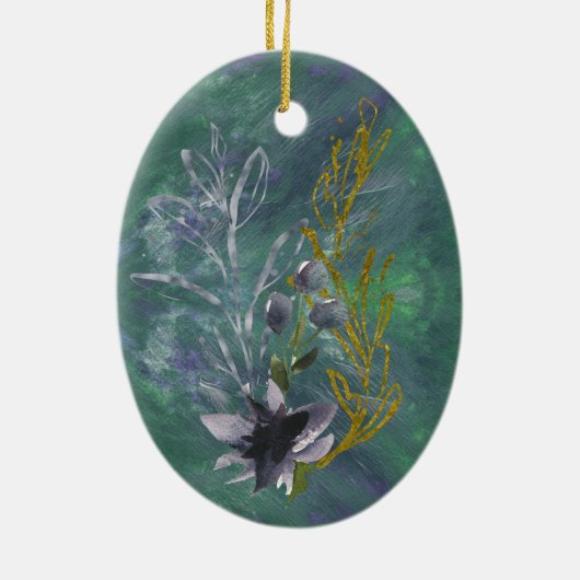 Blauwgroen en blauw Ornament met botanische fantas (Achterkant)