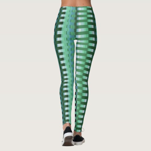 Blauwgroen en blauw trippy Stripes Cool Psychedeli Leggings (Achterkant)