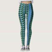 Blauwgroen en blauw trippy Stripes Cool Psychedeli Leggings (Voorkant)