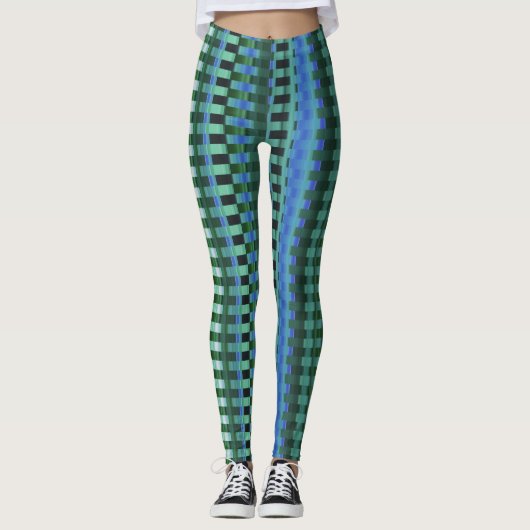 Blauwgroen en blauw trippy Stripes Cool Psychedeli Leggings (Voorkant)
