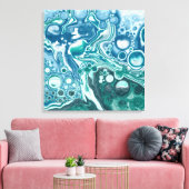 Blauwgroen en blauw Turquoise Water Ocean Bubbles Canvas Afdruk (Insitu (Woonkamer))