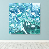 Blauwgroen en blauw Turquoise Water Ocean Bubbles Canvas Afdruk (Insitu (Houten vloer))