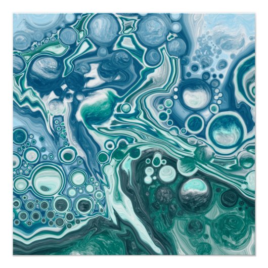 Blauwgroen en blauw Turquoise Water Ocean Bubbles Perfect Poster (Voorkant)