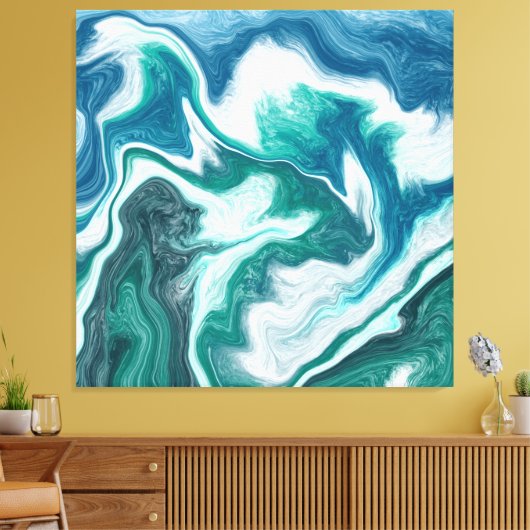 Blauwgroen en blauw Turquoise Water Ocean Marble Canvas Afdruk (Insitu (Woonkamer))