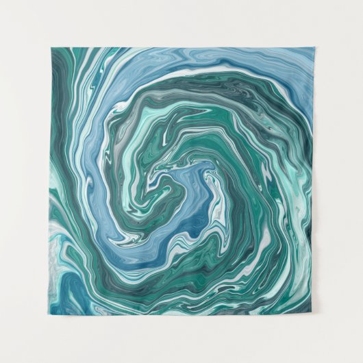 Blauwgroen en blauw Turquoise Water Swirls Wandkleed (Voorkant (horizontaal))