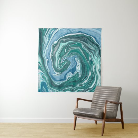 Blauwgroen en blauw Turquoise Water Swirls Wandkleed (In Situ (horizontaal))