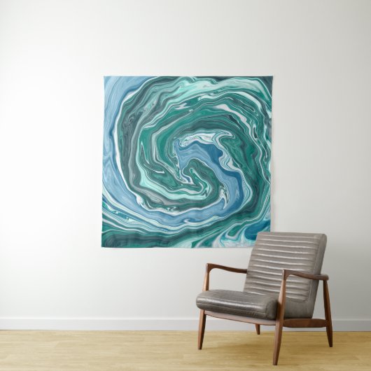 Blauwgroen en blauw Turquoise Water Swirls Wandkleed (In situ)
