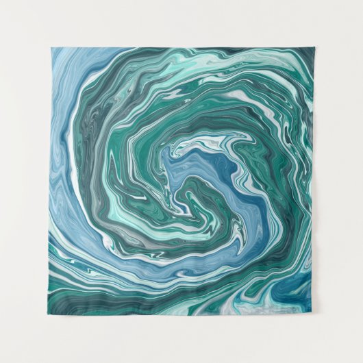 Blauwgroen en blauw Turquoise Water Swirls Wandkleed (Voorkant)
