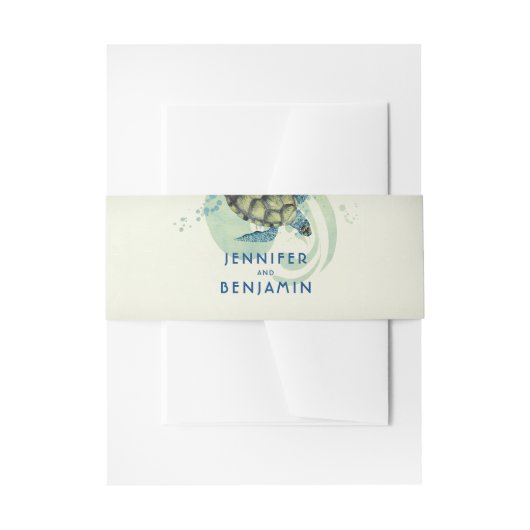 Blauwgroen en blauw Zee Turtle Beach bruiloft Uitnodigingen Wikkel (Voorkant Voorbeeld)