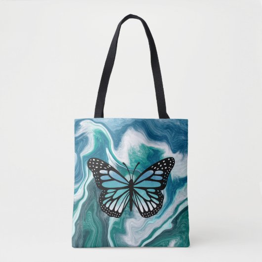 Blauwgroen en blauwe Canvas tas van marmer Butterf (Voorkant)