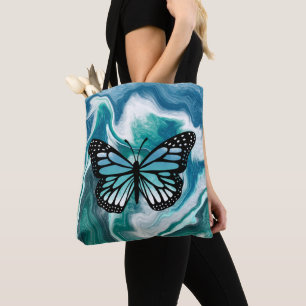 Blauwgroen en blauwe Canvas tas van marmer Butterf