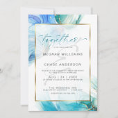 Blauwgroen en blauwe gemarmerde alcohol Ink Splash Kaart (Voorkant)