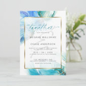 Blauwgroen en blauwe gemarmerde alcohol Ink Splash Kaart (Staand voorkant)