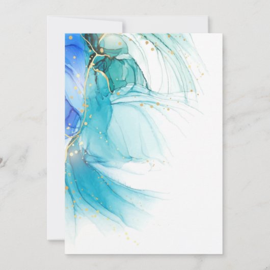 Blauwgroen en blauwe gemarmerde alcohol Ink Splash Kaart (Achterkant)