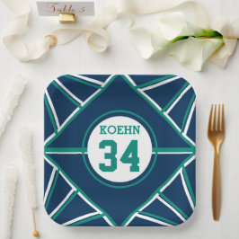 Blauwgroen en blauwe sportweddenthema Papieren Bor Bordje