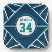 Blauwgroen en blauwe sportweddenthema Papieren Bor Papieren Bordje (Voorkant)