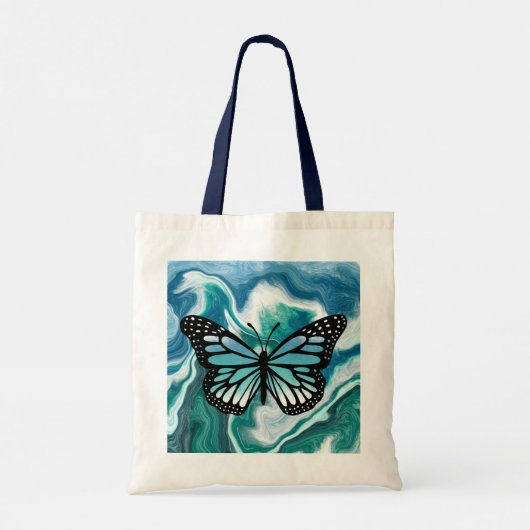 Blauwgroen en blauwe Turquoise Marble Butterfly Tote Bag (Achterkant)