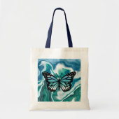 Blauwgroen en blauwe Turquoise Marble Butterfly Tote Bag (Voorkant)