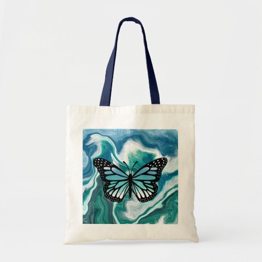 Blauwgroen en blauwe Turquoise Marble Butterfly Tote Bag (Voorkant)