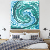Blauwgroen en blauwe Turquoise Water Ocean Swirls Canvas Afdruk (Insitu (Slaapkamer))
