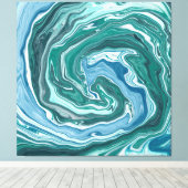 Blauwgroen en blauwe Turquoise Water Ocean Swirls Canvas Afdruk (Insitu (Houten vloer))
