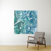 Blauwgroen en blauwe watergolven wandkleed (In Situ (horizontaal))