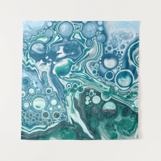 Blauwgroen en blauwe watergolven wandkleed (Voorkant)