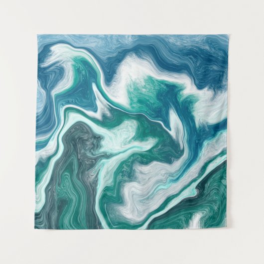 Blauwgroen en blauwe watergolven wandkleed (Voorkant)