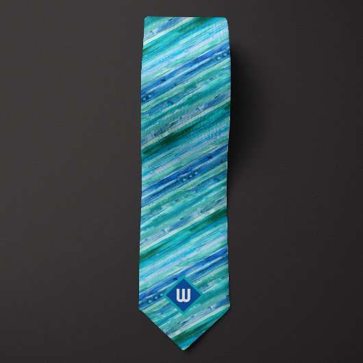 Blauwgroen en Blauwe Waterverf Gestreept Stropdas