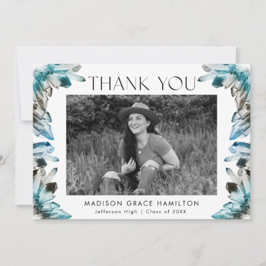 Blauwgroen en blauwe Waterverf Kristallen Foto-Afs Bedankkaart (Voorkant)