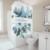 Blauwgroen en blauwe waterverf op maat douchegordijn (In situ)