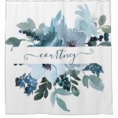 Blauwgroen en blauwe waterverf op maat douchegordijn (Voorkant)