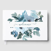 Blauwgroen en blauwe waterverf op maat gastenboek (Voorkant)