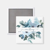 Blauwgroen en blauwe waterverf op maat magneet (Voorkant / Achterkant)