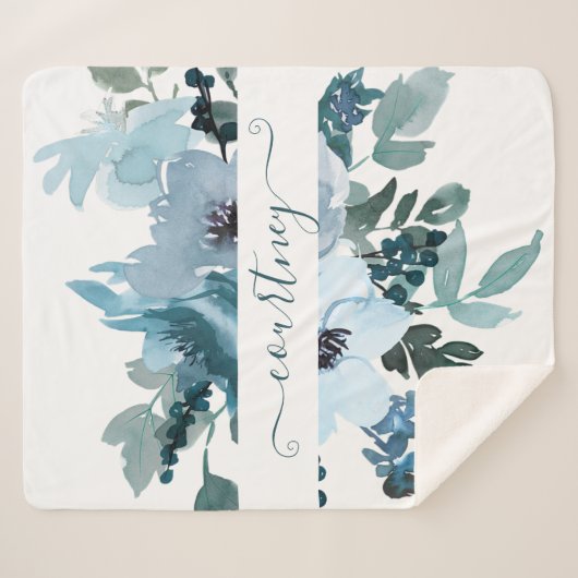 Blauwgroen en blauwe waterverf op maat sherpa deken (Voorkant (horizontaal))