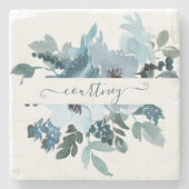 Blauwgroen en blauwe waterverf op maat stenen onderzetter (Voorkant)