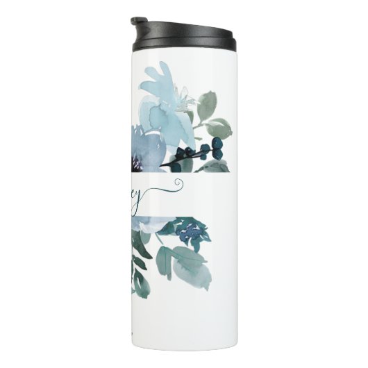 Blauwgroen en blauwe waterverf op maat thermosbeker (Geroteerd rechts)