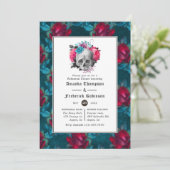 Blauwgroen en Bourgogne Floral gothic repesal Dinn Kaart (Staand voorkant)