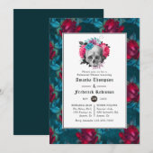 Blauwgroen en Bourgogne Floral gothic repesal Dinn Kaart (Voorkant / Achterkant)