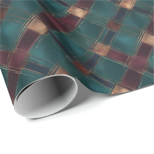 Blauwgroen en Bourgogne geruit – Elegante vakantie Cadeaupapier (Rol Hoek)