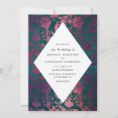 Blauwgroen en Bourgogne  Glam Faux Folie Weddensch Kaart (Voorkant)