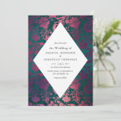 Blauwgroen en Bourgogne  Glam Faux Folie Weddensch Kaart (Staand voorkant)